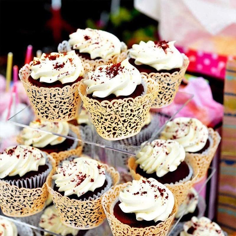 25pcs Laser Cut Cupcake Wrappers Wedding Party Baking Decorations in 8 Colours - Black