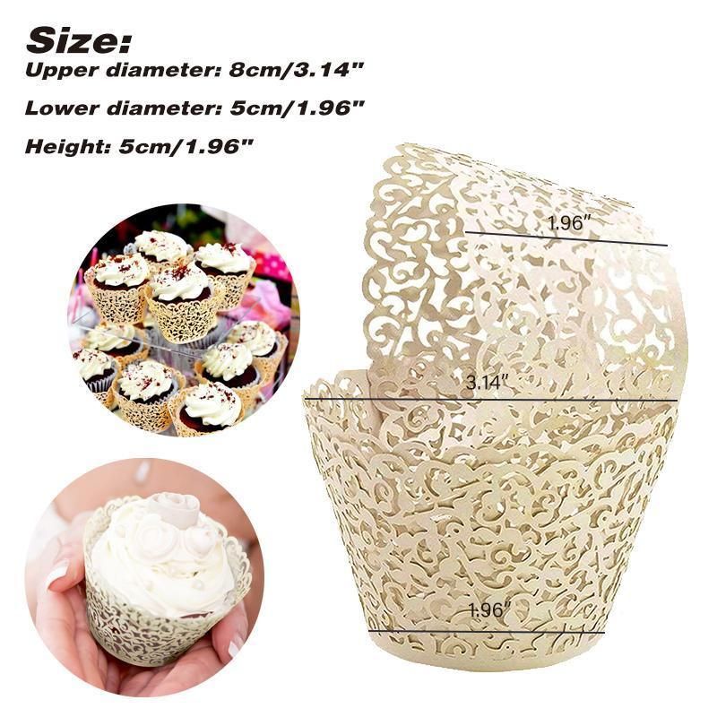 25pcs Laser Cut Cupcake Wrappers Wedding Party Baking Decorations in 8 Colours - Black