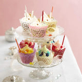25pcs Laser Cut Cupcake Wrappers Wedding Party Baking Decorations in 8 Colours - Yellow - 45-Degree Angle