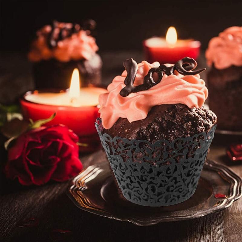 25pcs Laser Cut Cupcake Wrappers Wedding Party Baking Decorations in 8 Colours - Yellow