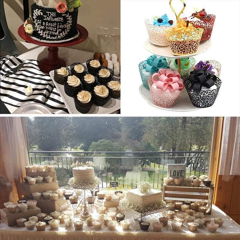 25pcs Laser Cut Cupcake Wrappers Wedding Party Baking Decorations in 8 Colours - Yellow