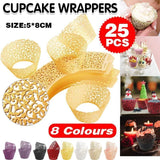 25pcs Laser Cut Cupcake Wrappers Wedding Party Baking Decorations in 8 Colours - Yellow - Extra Image