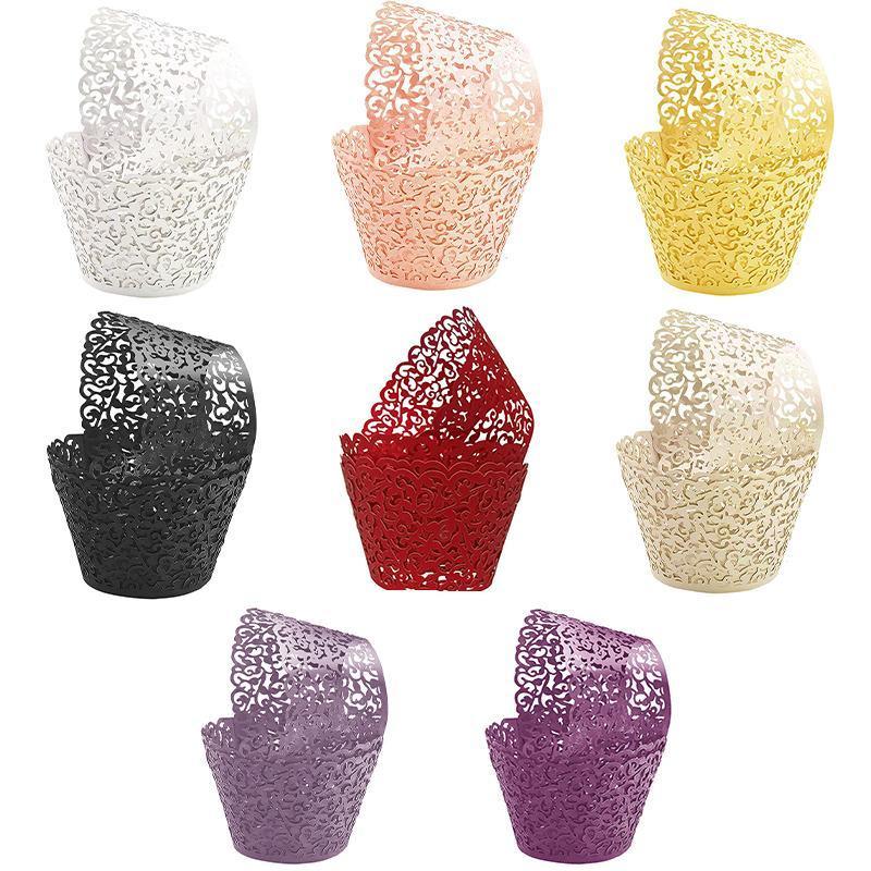 25pcs Laser Cut Cupcake Wrappers Wedding Party Baking Decorations in 8 Colours - Yellow