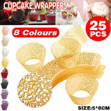 25pcs Laser Cut Cupcake Wrappers Wedding Party Baking Decorations in 8 Colours - White