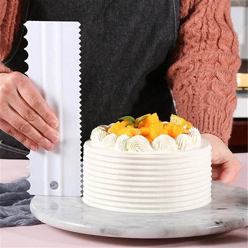 4PCS Cake Decorating Scraper Set Icing Smoother and Frosting Comb Tools - Blue