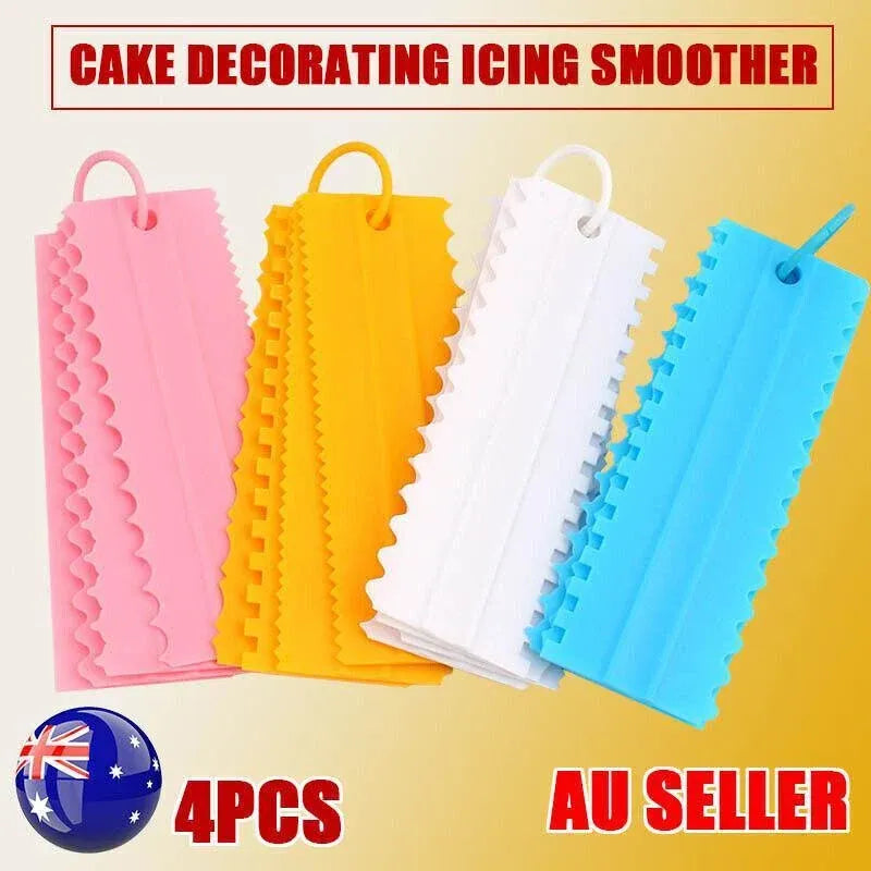 4PCS Cake Decorating Scraper Set Icing Smoother and Frosting Comb Tools - White