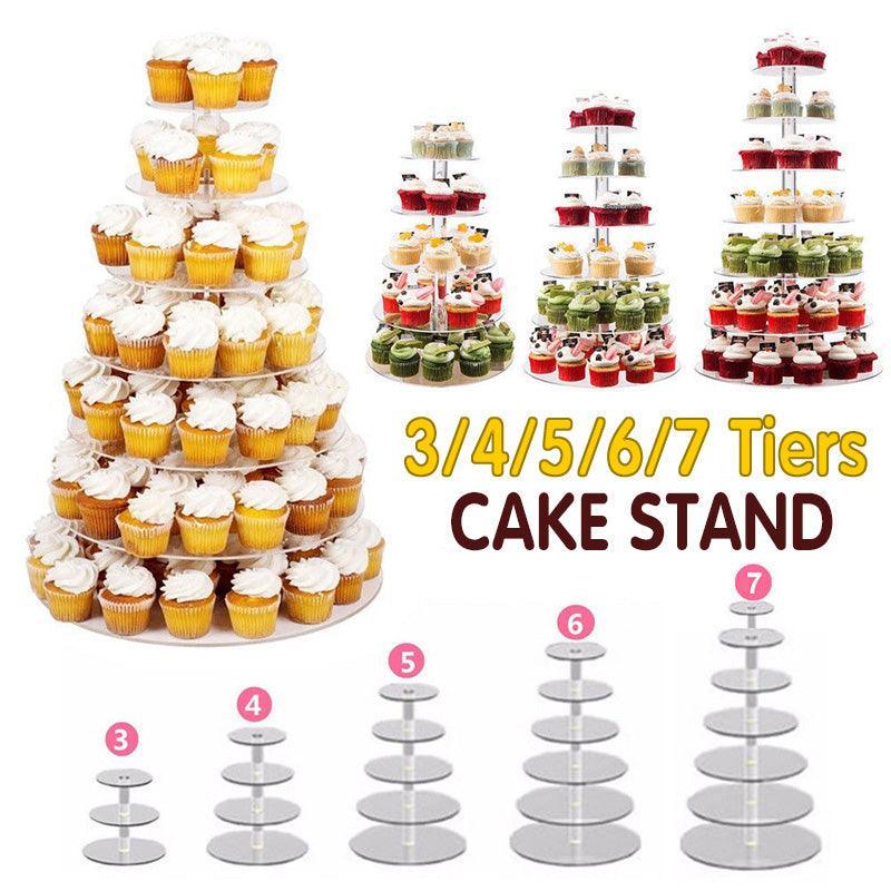 Acrylic Cupcake Tower 3 4 5 6 7 Tier Clear Cake Stand for Wedding Party - 4 Tiers