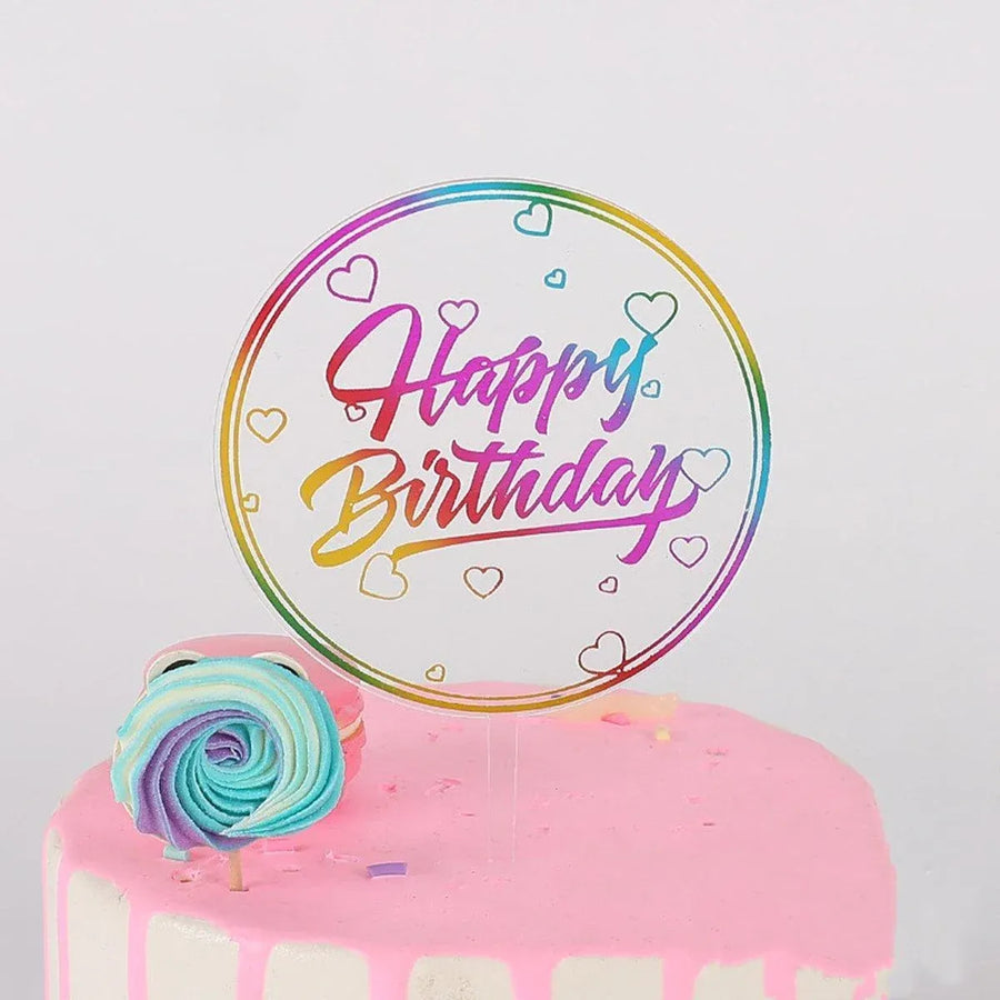 Happy Birthday Anniversary Wedding CakeCardboard Topper Acrylic Party Decoration - 02