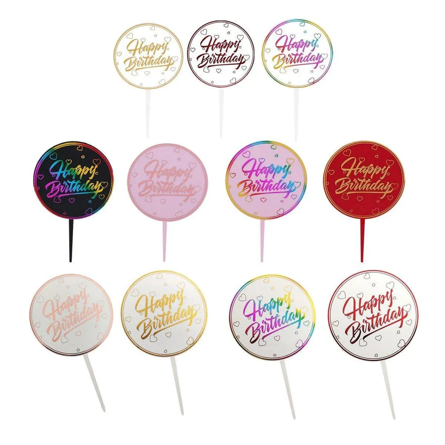 Happy Birthday Anniversary Wedding CakeCardboard Topper Acrylic Party Decoration - 10