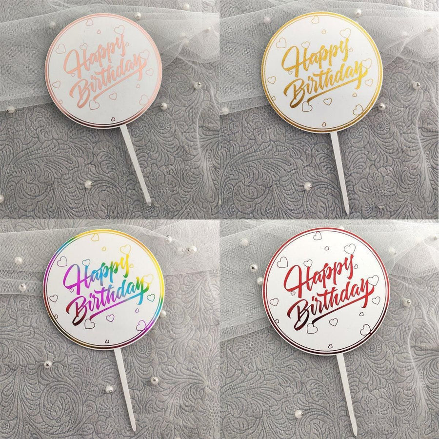 Happy Birthday Anniversary Wedding CakeCardboard Topper Acrylic Party Decoration - 10