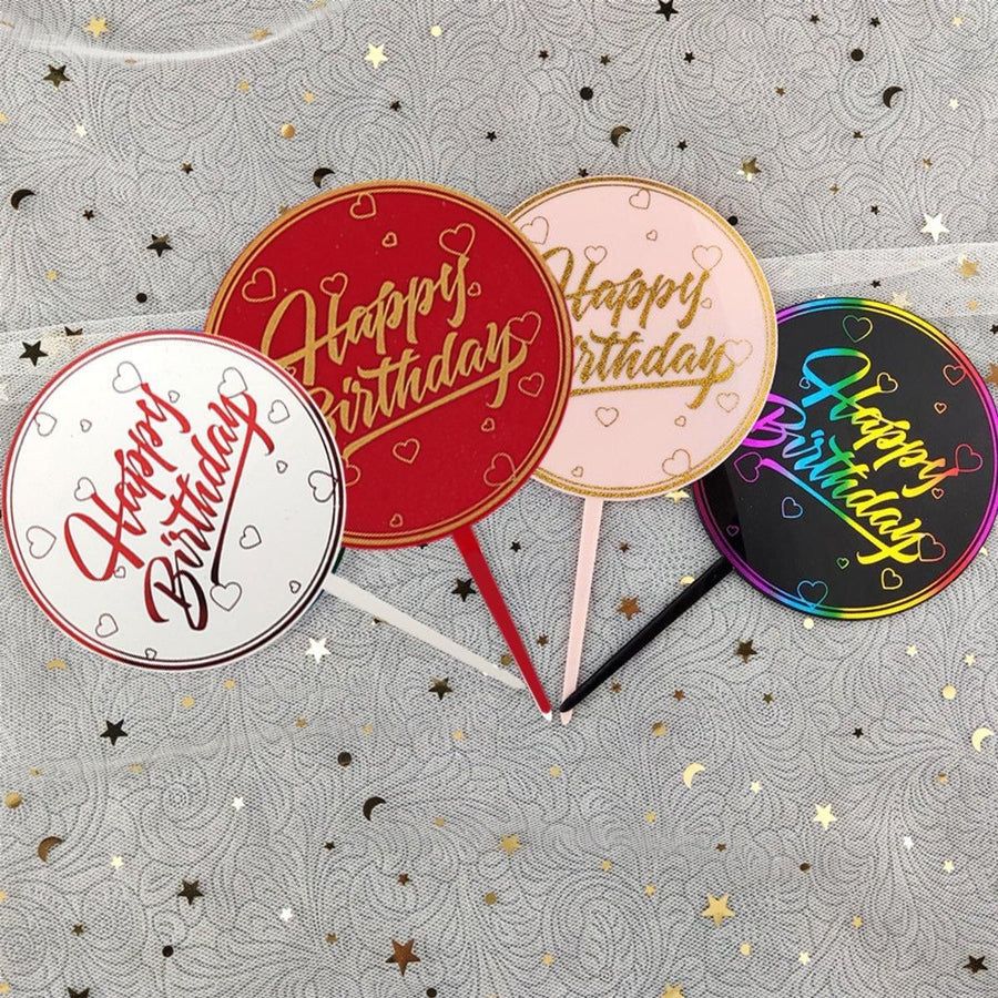 Happy Birthday Anniversary Wedding CakeCardboard Topper Acrylic Party Decoration - 10
