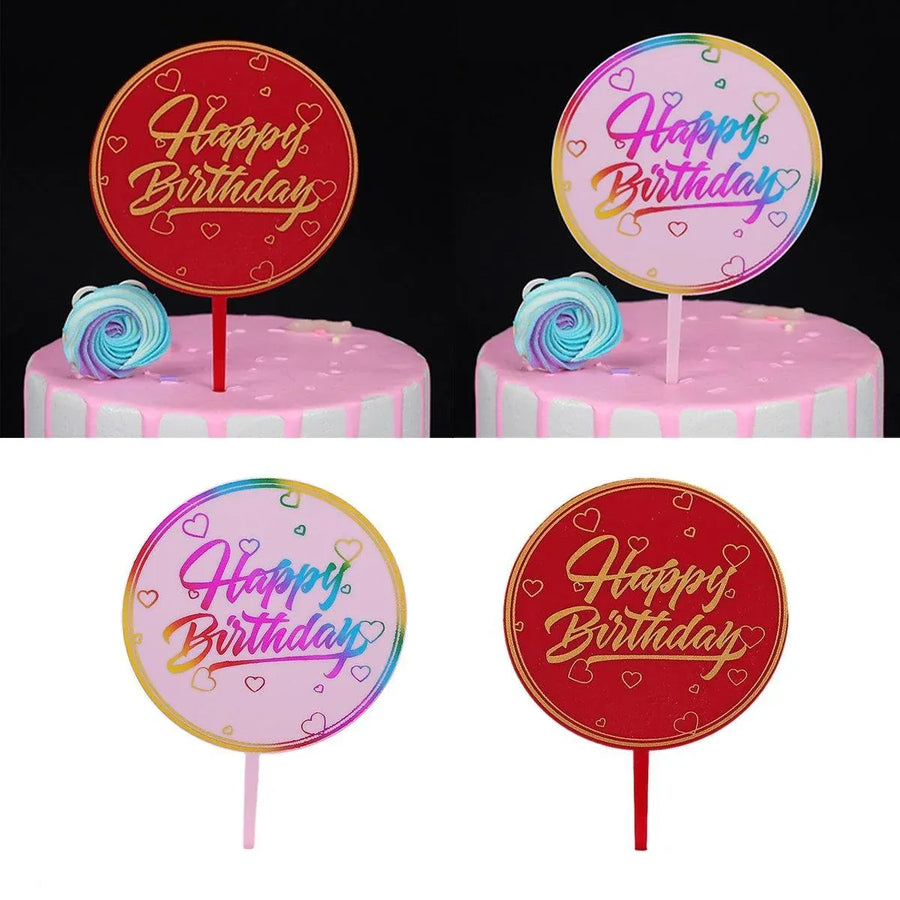Happy Birthday Anniversary Wedding CakeCardboard Topper Acrylic Party Decoration - 14