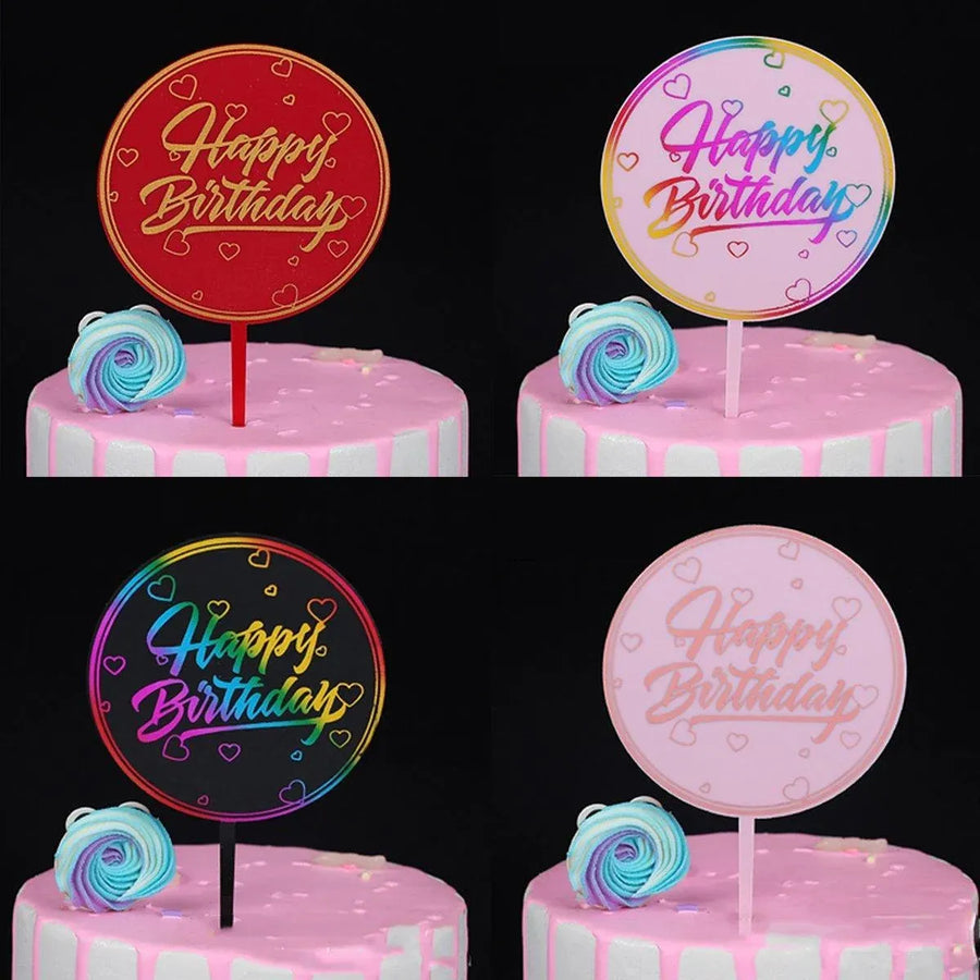 Happy Birthday Anniversary Wedding CakeCardboard Topper Acrylic Party Decoration - 15
