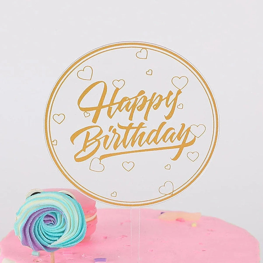 Happy Birthday Anniversary Wedding CakeCardboard Topper Acrylic Party Decoration - 16