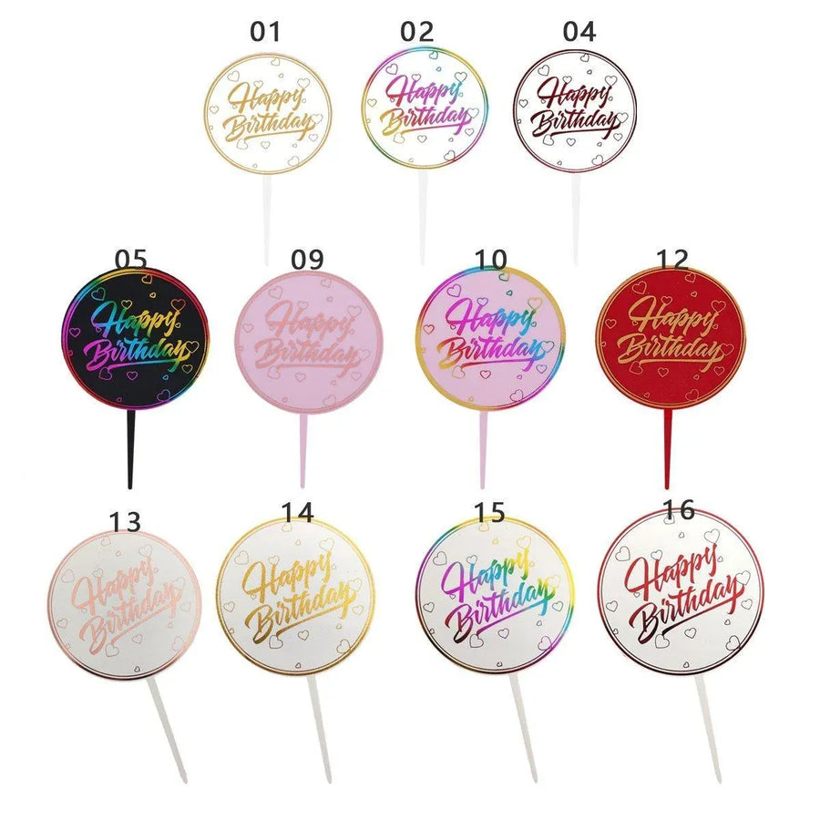 Happy Birthday Anniversary Wedding CakeCardboard Topper Acrylic Party Decoration - 16