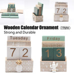 Rustic Wooden Perpetual Desk Calendar DIY Block Calendar Office Desktop Decor - Cactus