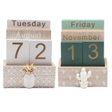 Rustic Wooden Perpetual Desk Calendar DIY Block Calendar Office Desktop Decor - Cactus - Front View