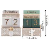 Rustic Wooden Perpetual Desk Calendar DIY Block Calendar Office Desktop Decor - Cactus - Side View