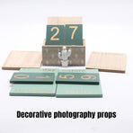 Rustic Wooden Perpetual Desk Calendar DIY Block Calendar Office Desktop Decor - Cactus