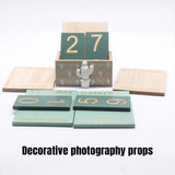 Rustic Wooden Perpetual Desk Calendar DIY Block Calendar Office Desktop Decor - Cactus - 45-Degree Angle