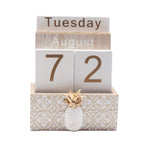 Rustic Wooden Perpetual Desk Calendar DIY Block Calendar Office Desktop Decor - Cactus