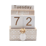 Rustic Wooden Perpetual Desk Calendar DIY Block Calendar Office Desktop Decor - Cactus - Rear View