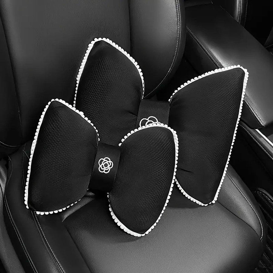 Black Bowknot Neck Pillow Plush Bow Tie Soft Plush Car Headrest Waist Support - Waist