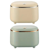 Small Desktop Trash Can Oval Pop Up Lid Rubbish Bin Waste Organizer Container - Beige - Front View