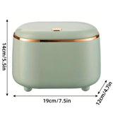Small Desktop Trash Can Oval Pop Up Lid Rubbish Bin Waste Organizer Container - Beige - Side View
