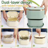 Small Desktop Trash Can Oval Pop Up Lid Rubbish Bin Waste Organizer Container - Green