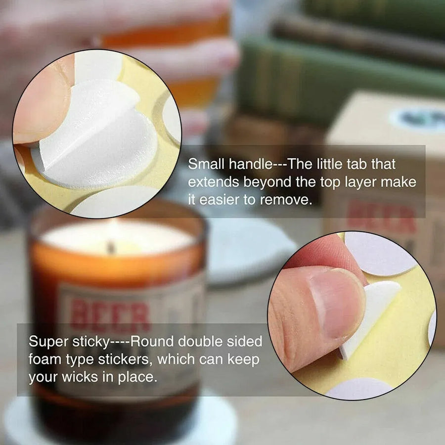100 /200 Pcs Heat-Resistant Double-Sided Candle Wick Stickers for DIY Making