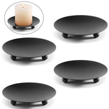 4pcs Iron Plate Candle Holder Aroma Base Tray for Decorative Candle Stand Set - Black - Rear View