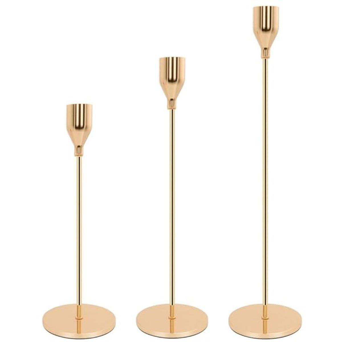 Set of 3 Decorative Candlestick Holder Candle Stand for Wedding / Dinner / Party - French Gold