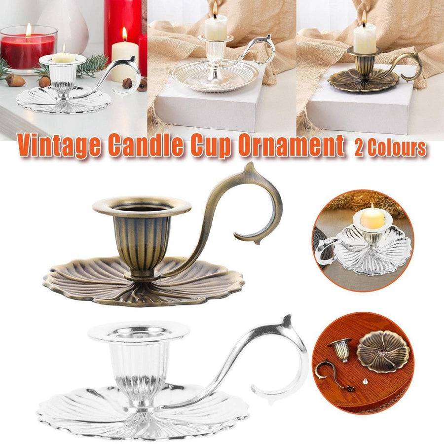 Retro Handheld Candlestick Holder European Style Candle Stand Metal Candlestick - Silver