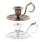 Retro Handheld Candlestick Holder European Style Candle Stand Metal Candlestick - Silver