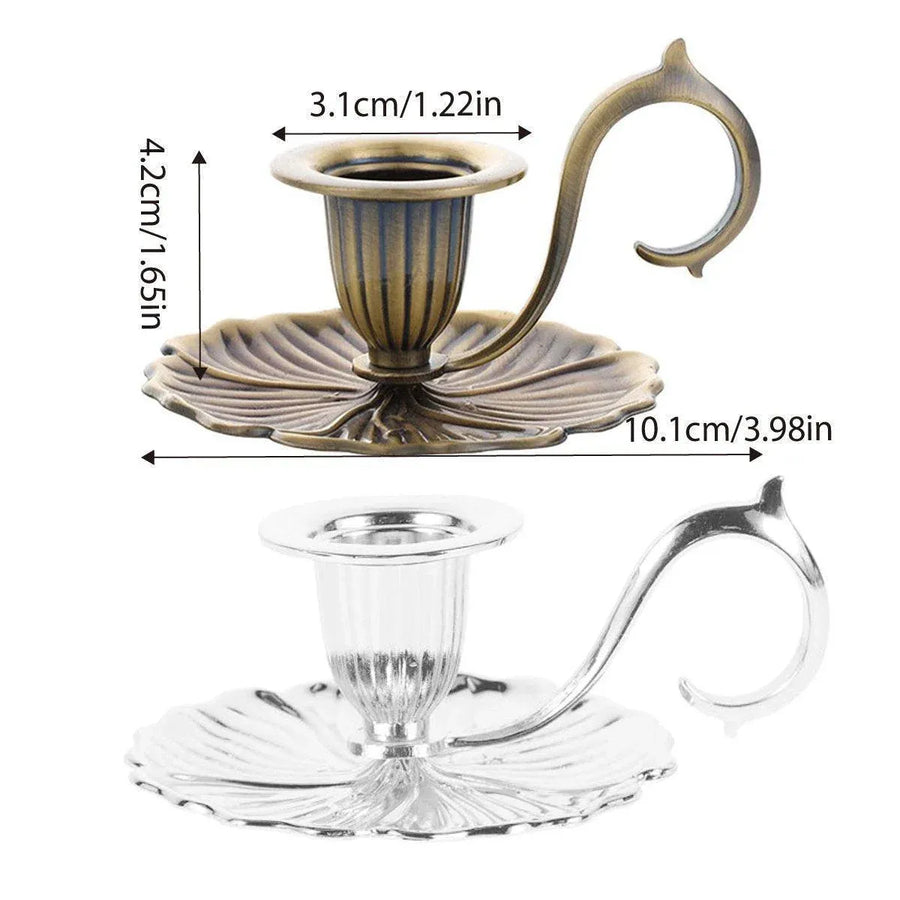 Retro Handheld Candlestick Holder European Style Candle Stand Metal Candlestick - Silver