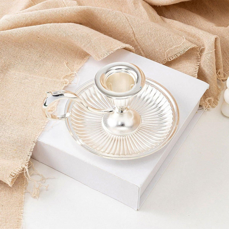 Retro Handheld Candlestick Holder European Style Candle Stand Metal Candlestick - Silver