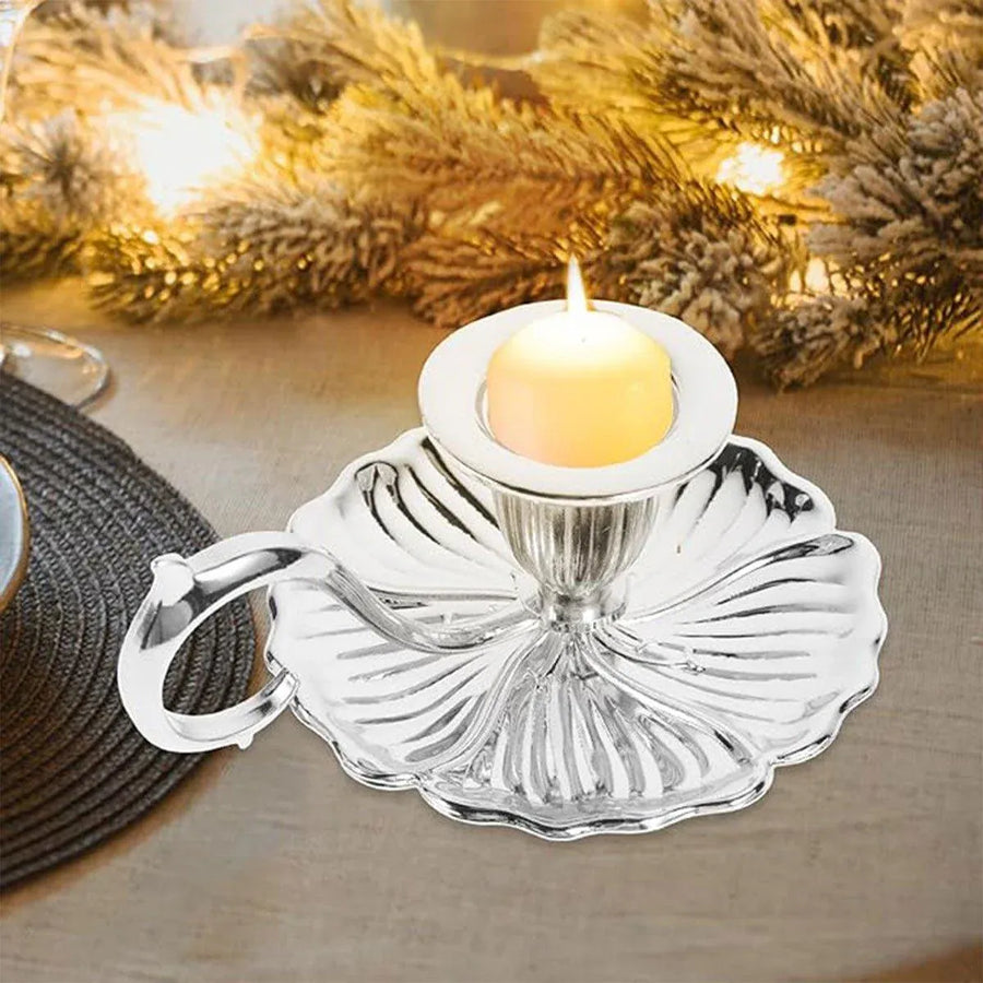 Retro Handheld Candlestick Holder European Style Candle Stand Metal Candlestick - Silver