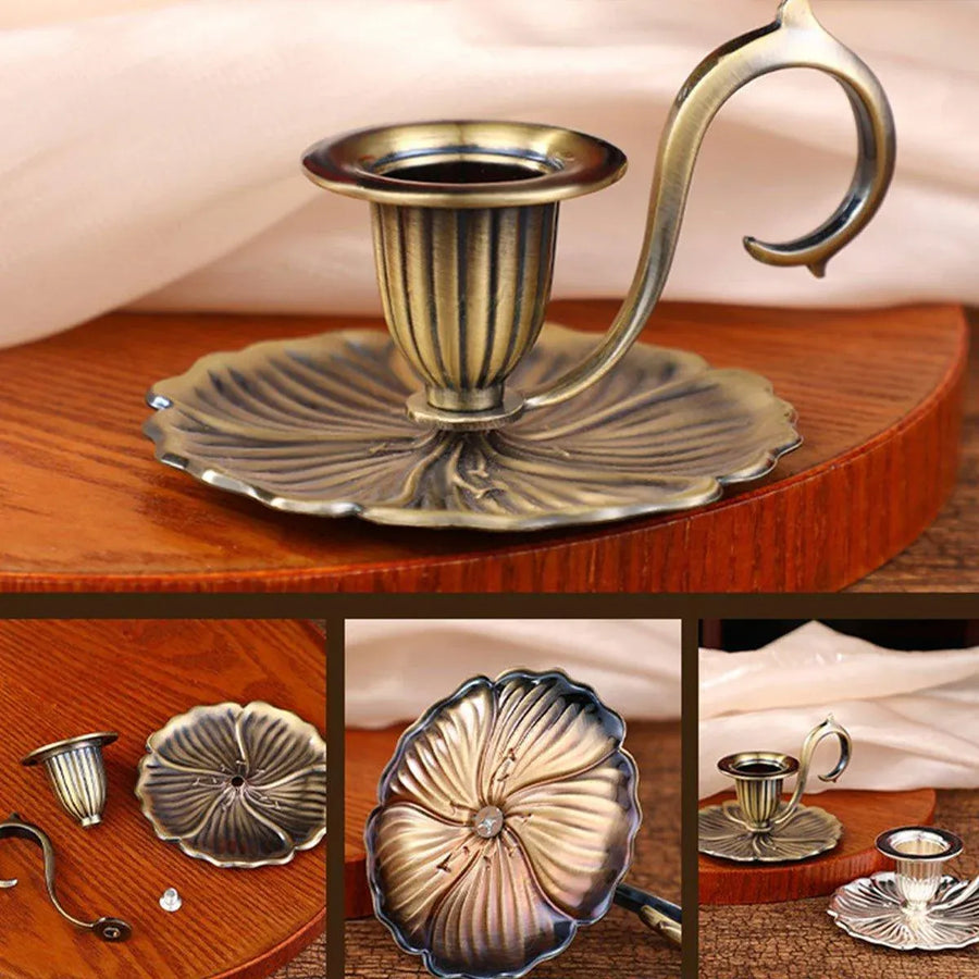 Retro Handheld Candlestick Holder European Style Candle Stand Metal Candlestick - Gold