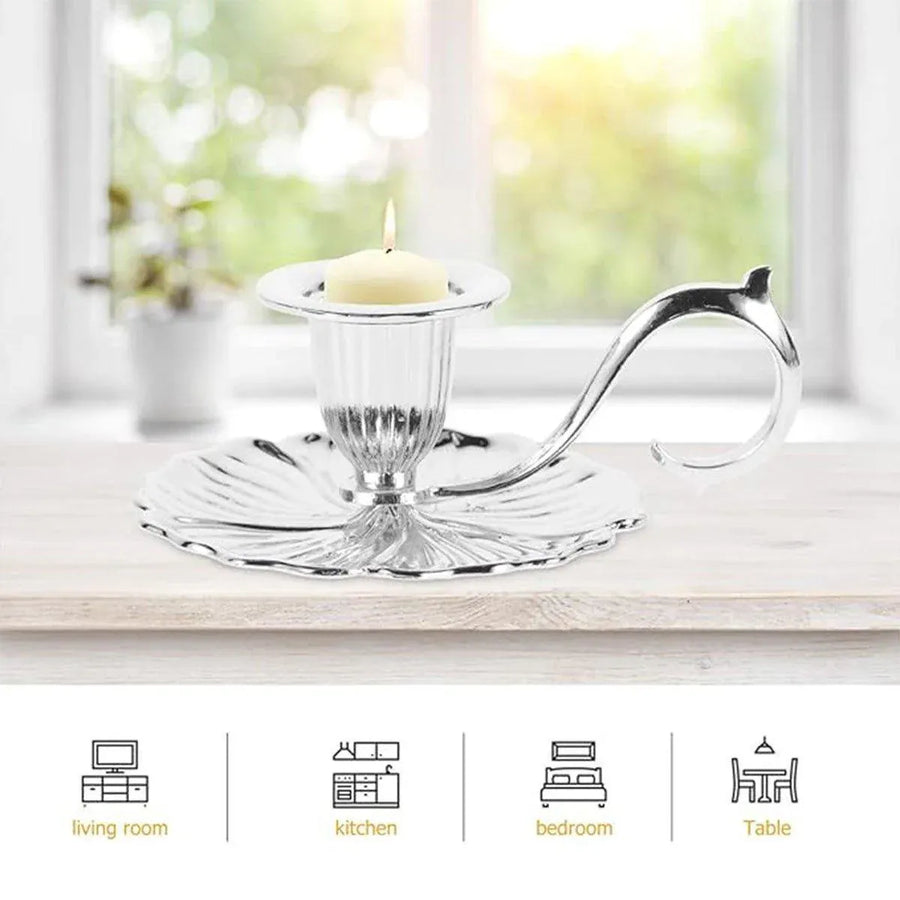 Retro Handheld Candlestick Holder European Style Candle Stand Metal Candlestick - Gold