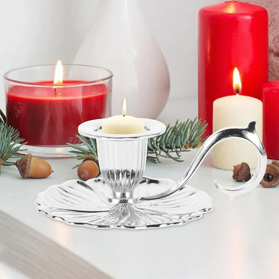 Retro Handheld Candlestick Holder European Style Candle Stand Metal Candlestick - Gold