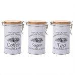 3PCS White Tinplate Coffee Tea Sugar Storage Jar Set Sealed Kitchen Counter