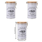 3PCS White Tinplate Coffee Tea Sugar Storage Jar Set Sealed Kitchen Counter