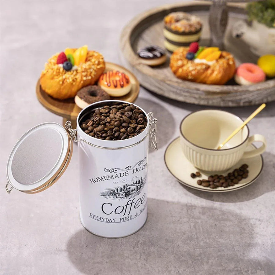 3PCS White Tinplate Coffee Tea Sugar Storage Jar Set Sealed Kitchen Counter