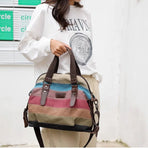 Rainbow Stripe Canvas Bag Patchwork Tote Bag Fashion Handbag Women Shoulder Bag