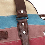 Rainbow Stripe Canvas Bag Patchwork Tote Bag Fashion Handbag Women Shoulder Bag