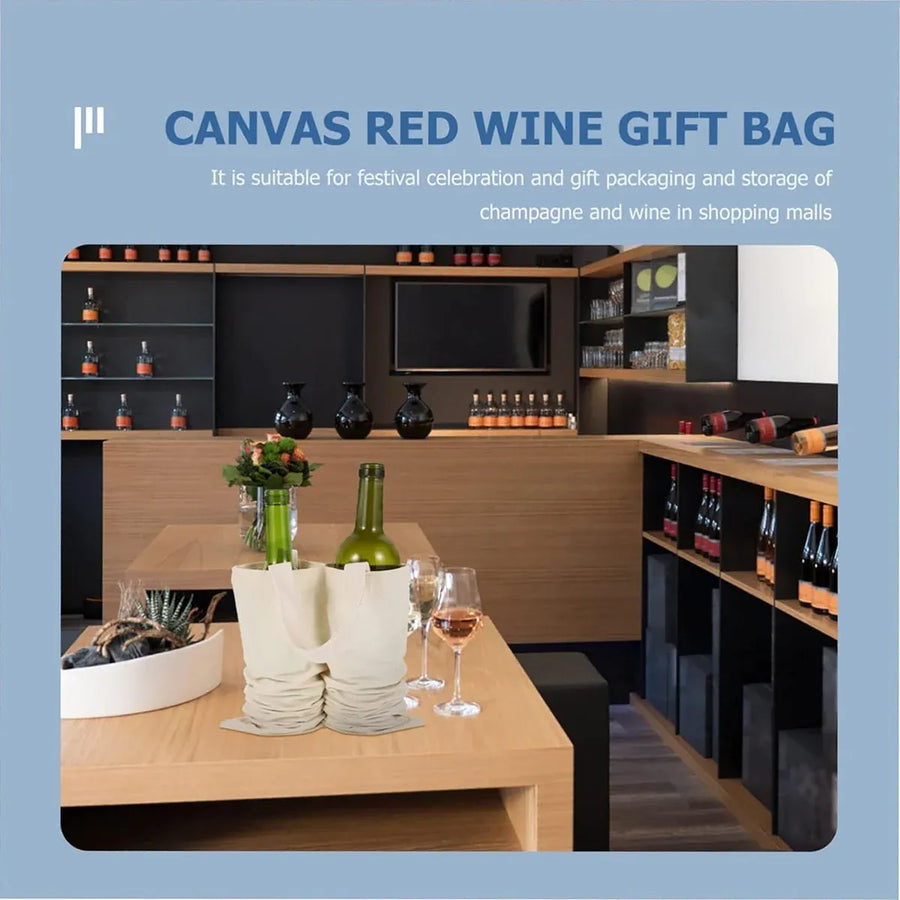 10PCS Double Bottle Wine Canvas Gift Bags with Handles for Party