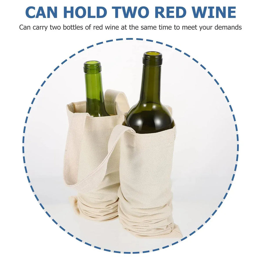 10PCS Double Bottle Wine Canvas Gift Bags with Handles for Party