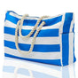 Large Bohemian Striped Canvas Beach Bag Zipper Tote for Travel Outdoor Vacation - Blue
