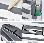 Large Bohemian Striped Canvas Beach Bag Zipper Tote for Travel Outdoor Vacation - Blue